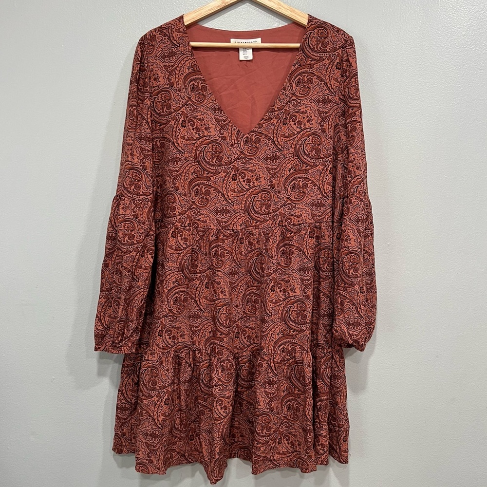Lucky brand paisley print boho‎ long sleeve dress size XL